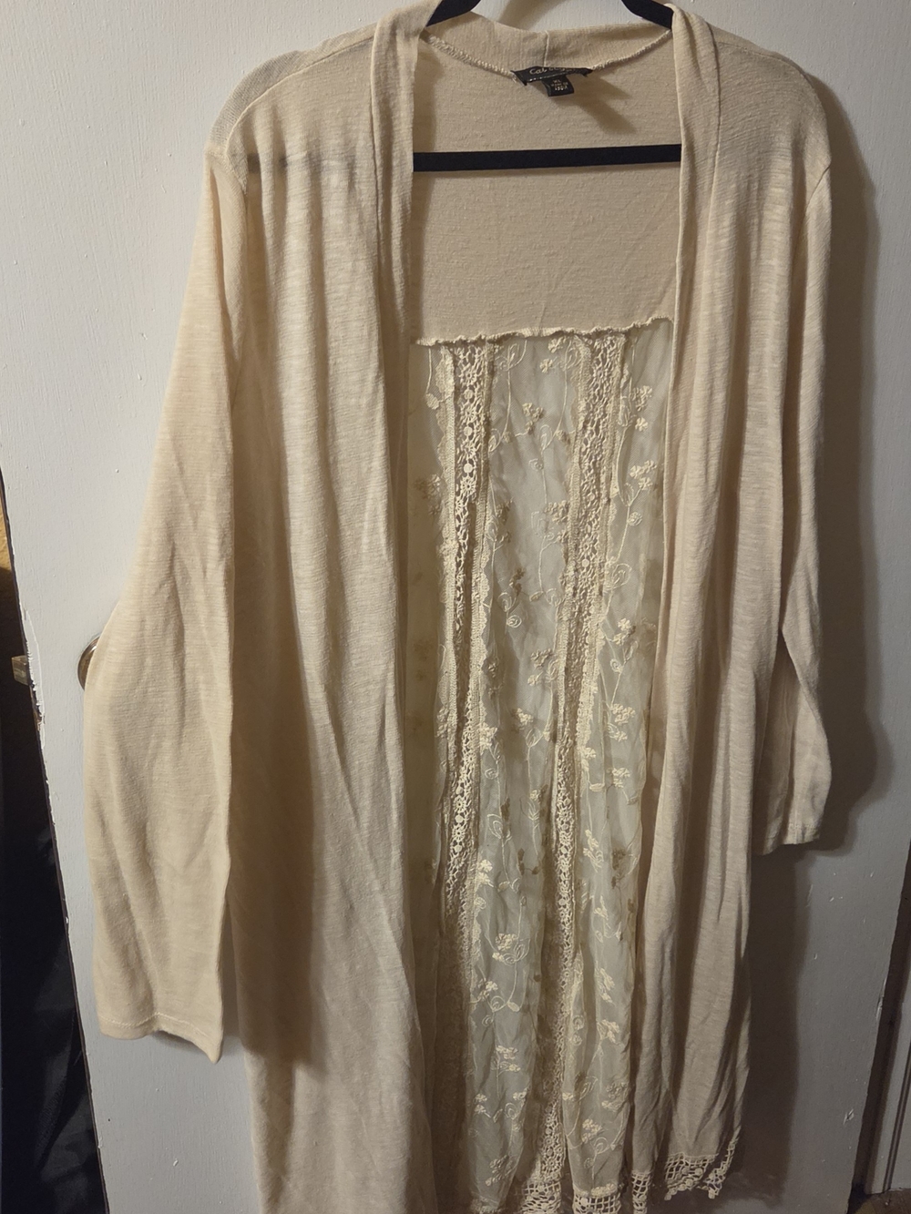 Lightweight Cream Open-Front Cardigan with Lace Back